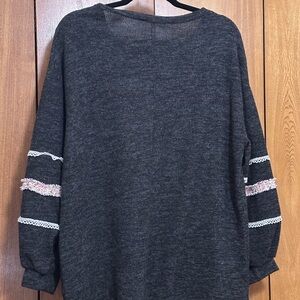 Boutique, Cozy Charcoal Women's Sweater with Lace & Floral Trim